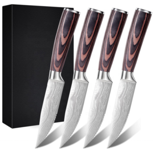4-teiliges Steakmesser-Set aus 5Cr15 mit Pakkaholzgriffen
