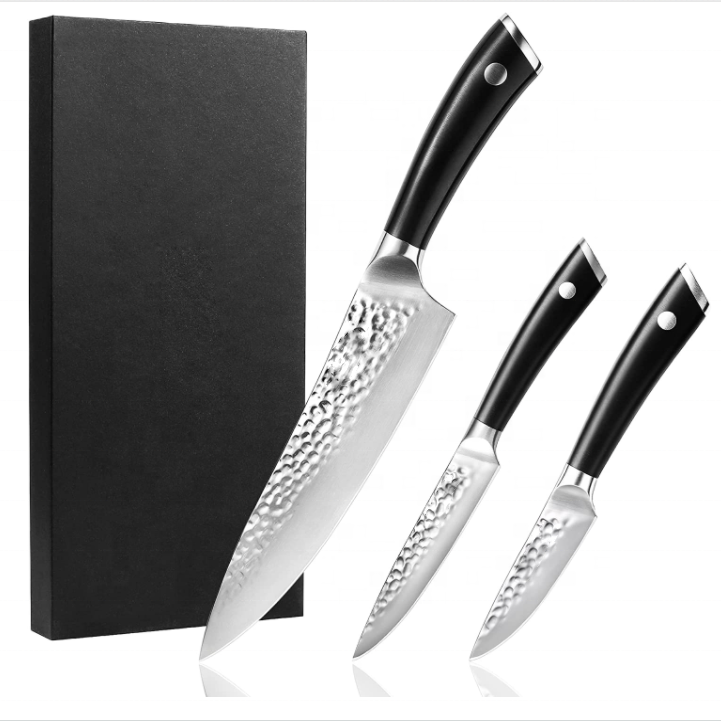 3-teiliges Küchenmesser-Set mit Hammerschlagoptik
