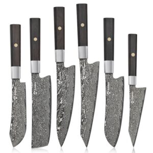 Damastmesser-Set 6-teilig mit Holzgriffen