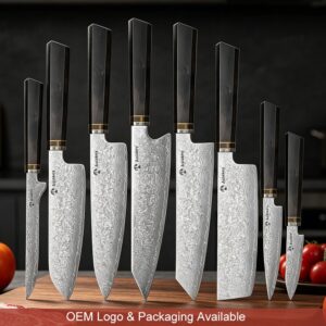 9-teiliges Damastmesser-Set mit Carbonfasergriffen